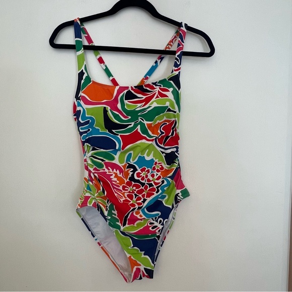 Nautica sz medium Multicolor Abstract one piece Swimsuit bathing suit open back - Picture 1 of 15